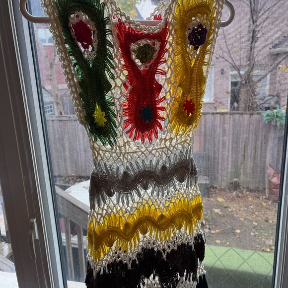 Small Crochet Dress Mesh Knit Orange, White and Green - Picture 2 of 5